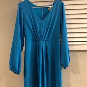 Blue long sleeve cinched dress
